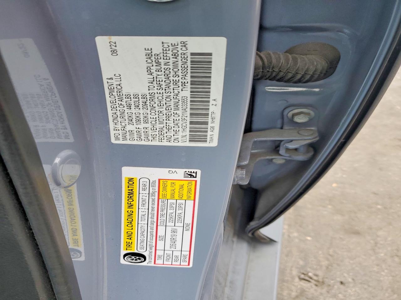 2022 Honda Accord Hybrid Sport Gray vin: 1HGCV3F21NA033553