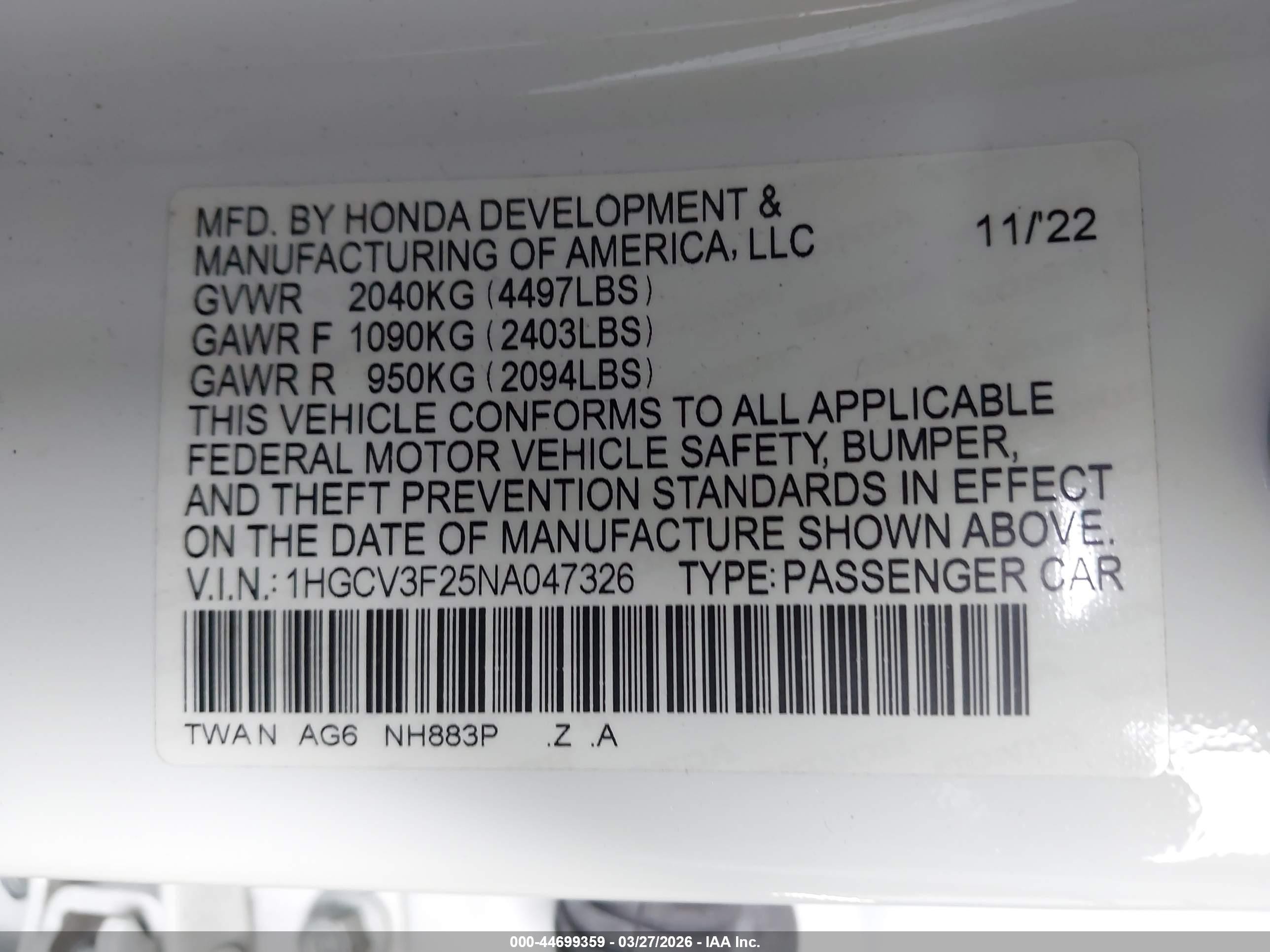 2022 Honda Accord Hybrid Sport White vin: 1HGCV3F25NA047326