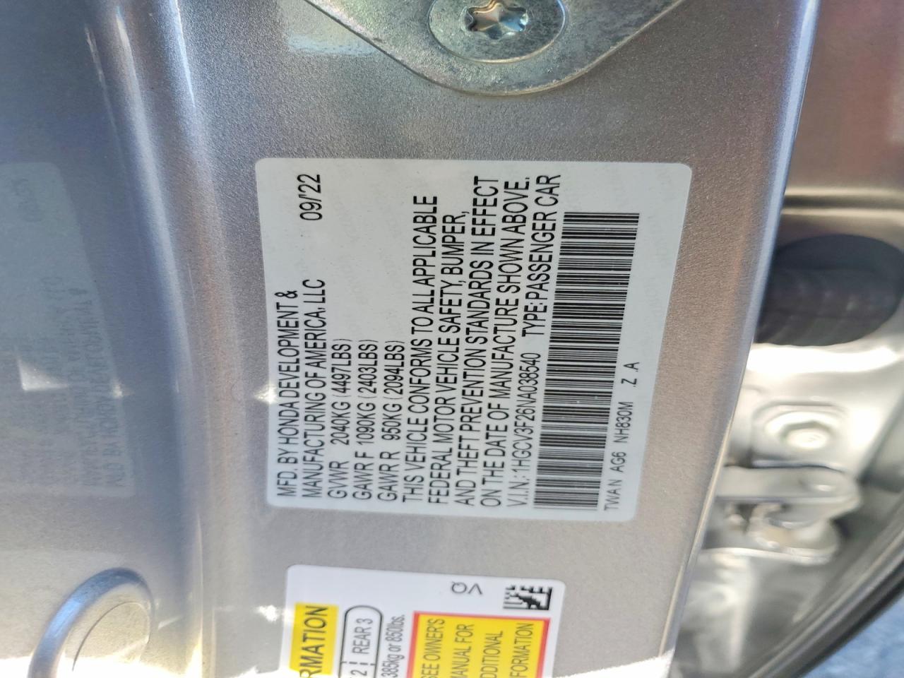 2022 Honda Accord Hybrid Sport Silver vin: 1HGCV3F26NA038540