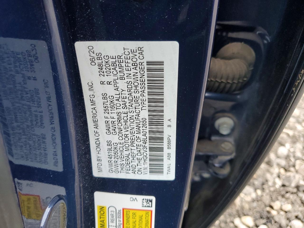 2020 Honda Accord Hybrid Ex Синий vin: 1HGCV3F46LA012650