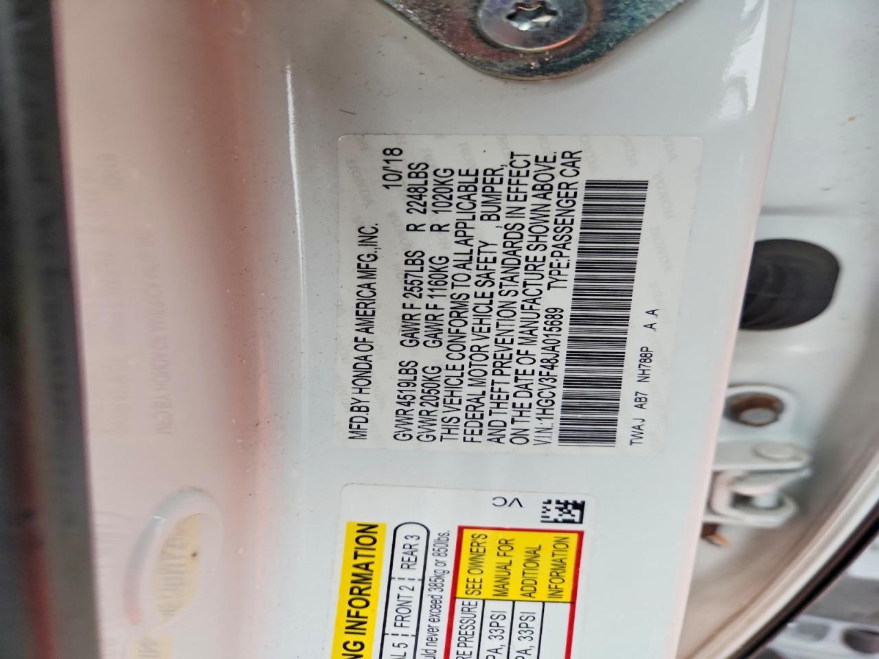 2018 Honda Accord Hybrid Ex White vin: 1HGCV3F48JA015689