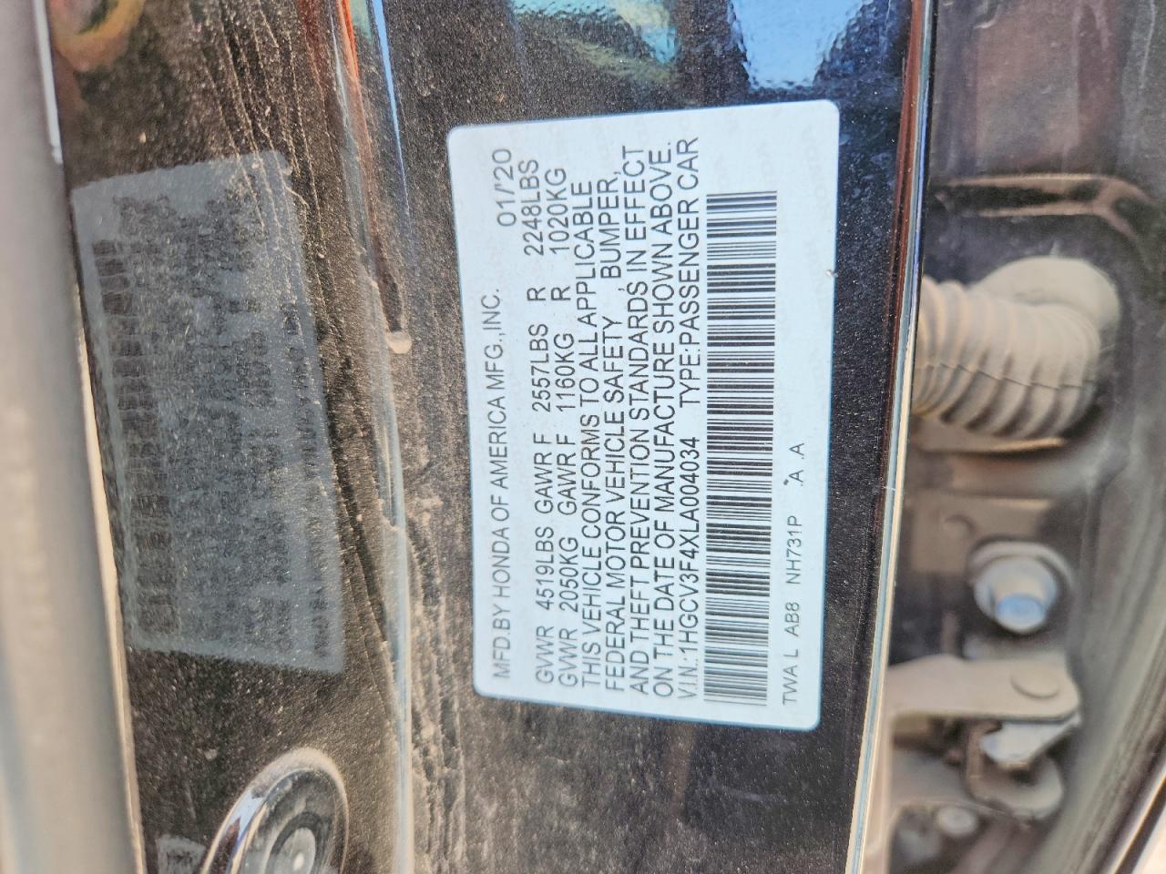 2020 Honda Accord Hybrid Ex Black vin: 1HGCV3F4XLA004034