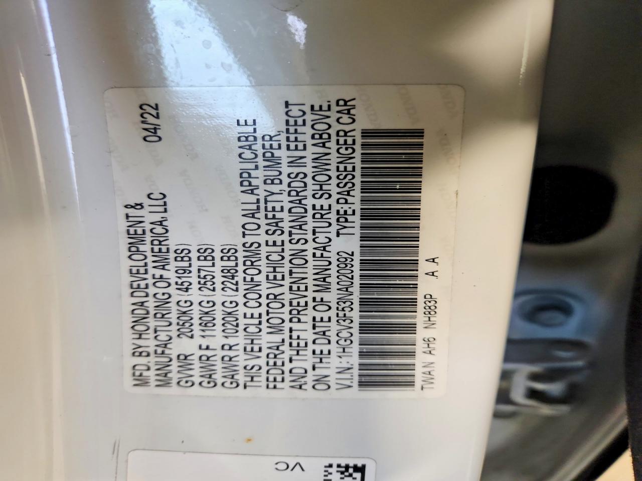 2022 Honda Accord Hybrid Exl White vin: 1HGCV3F53NA020992