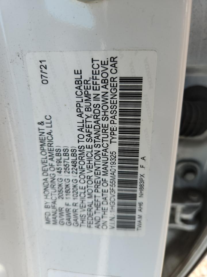 2021 Honda Accord Hybrid Exl Белый vin: 1HGCV3F55MA019325