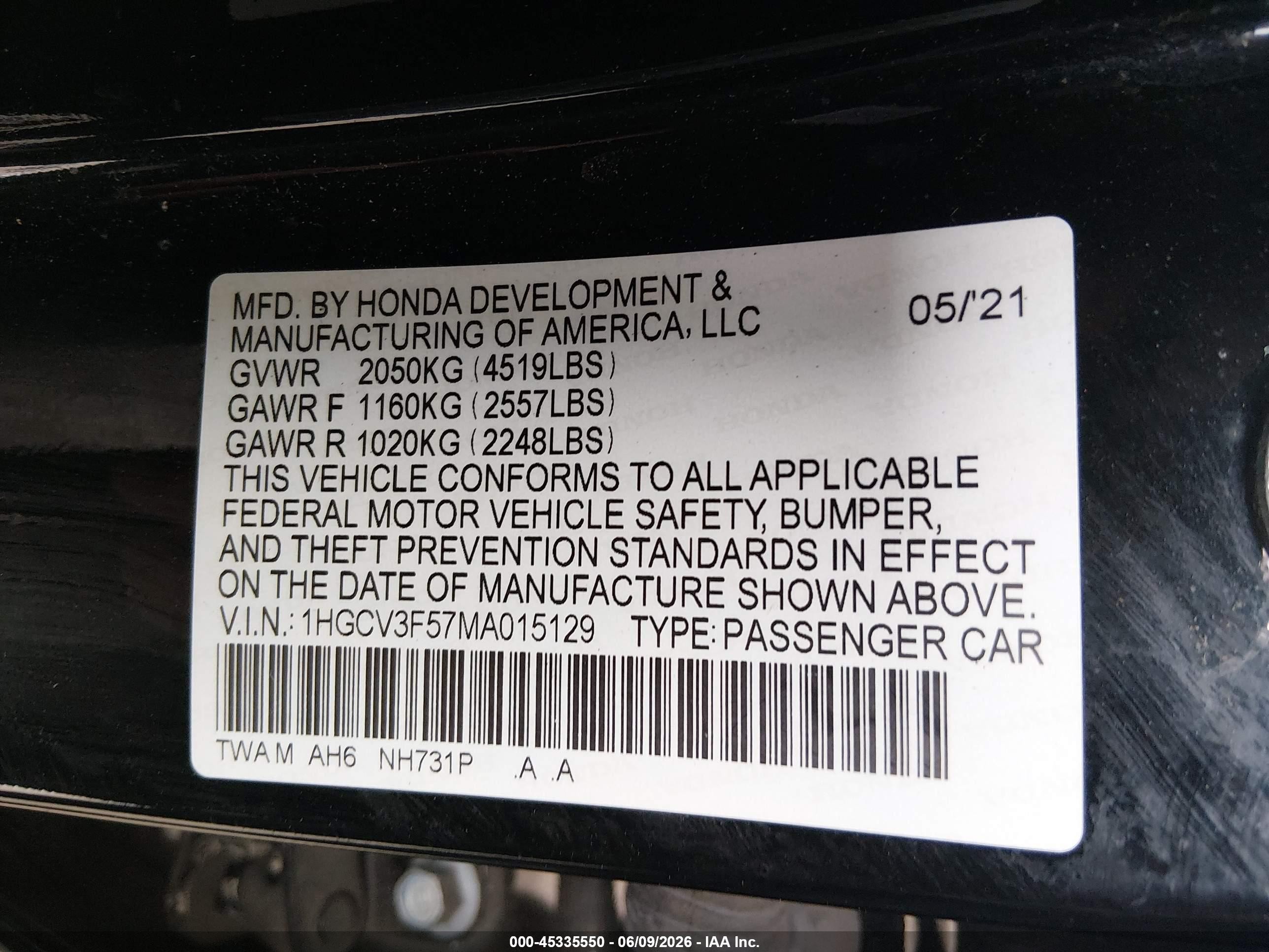 2021 Honda Accord Hybrid Ex-l Черный vin: 1HGCV3F57MA015129