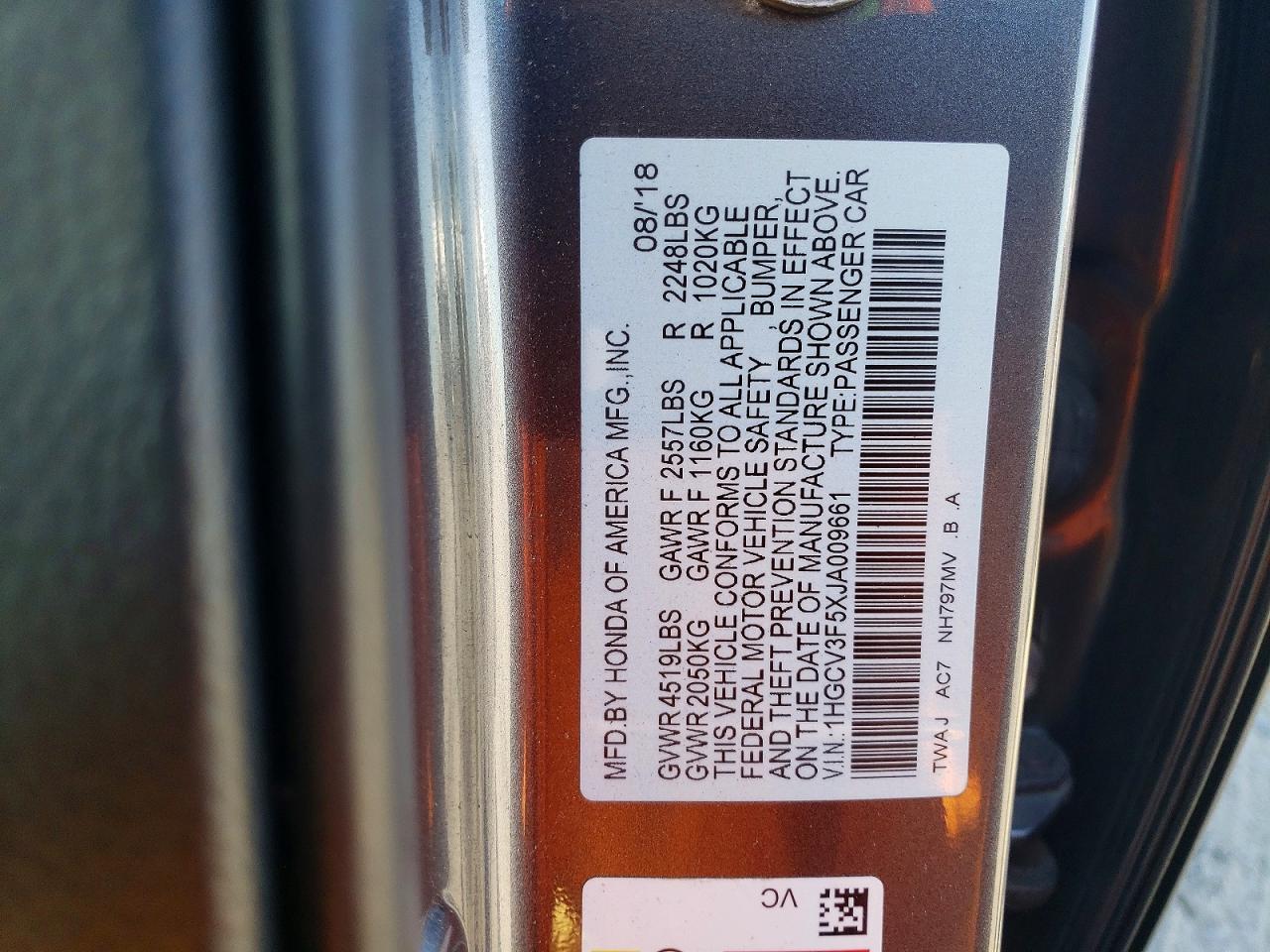 2018 Honda Accord Hybrid Exl Серый vin: 1HGCV3F5XJA009661