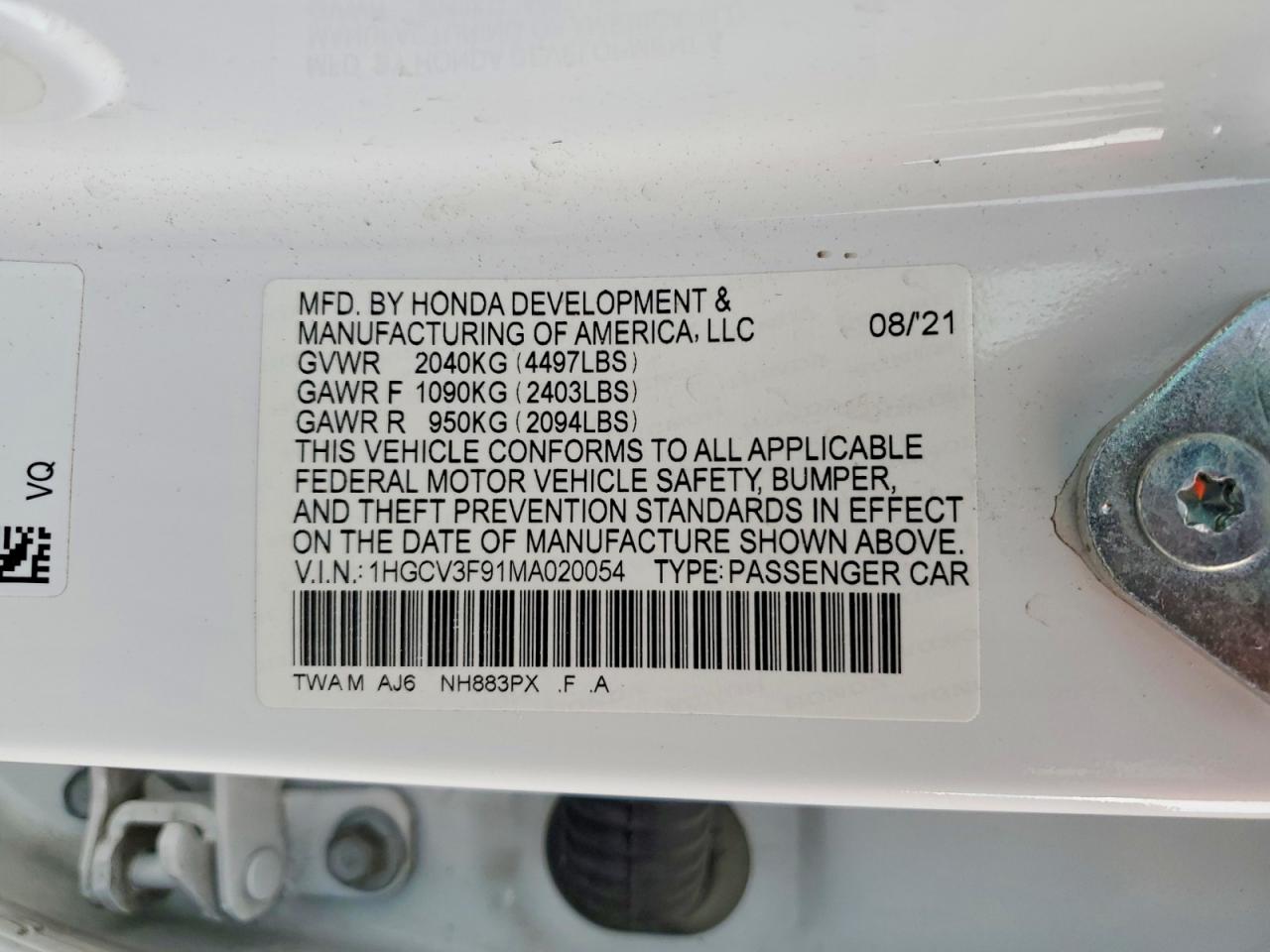 2021 Honda Accord Touring Hybrid Белый vin: 1HGCV3F91MA020054