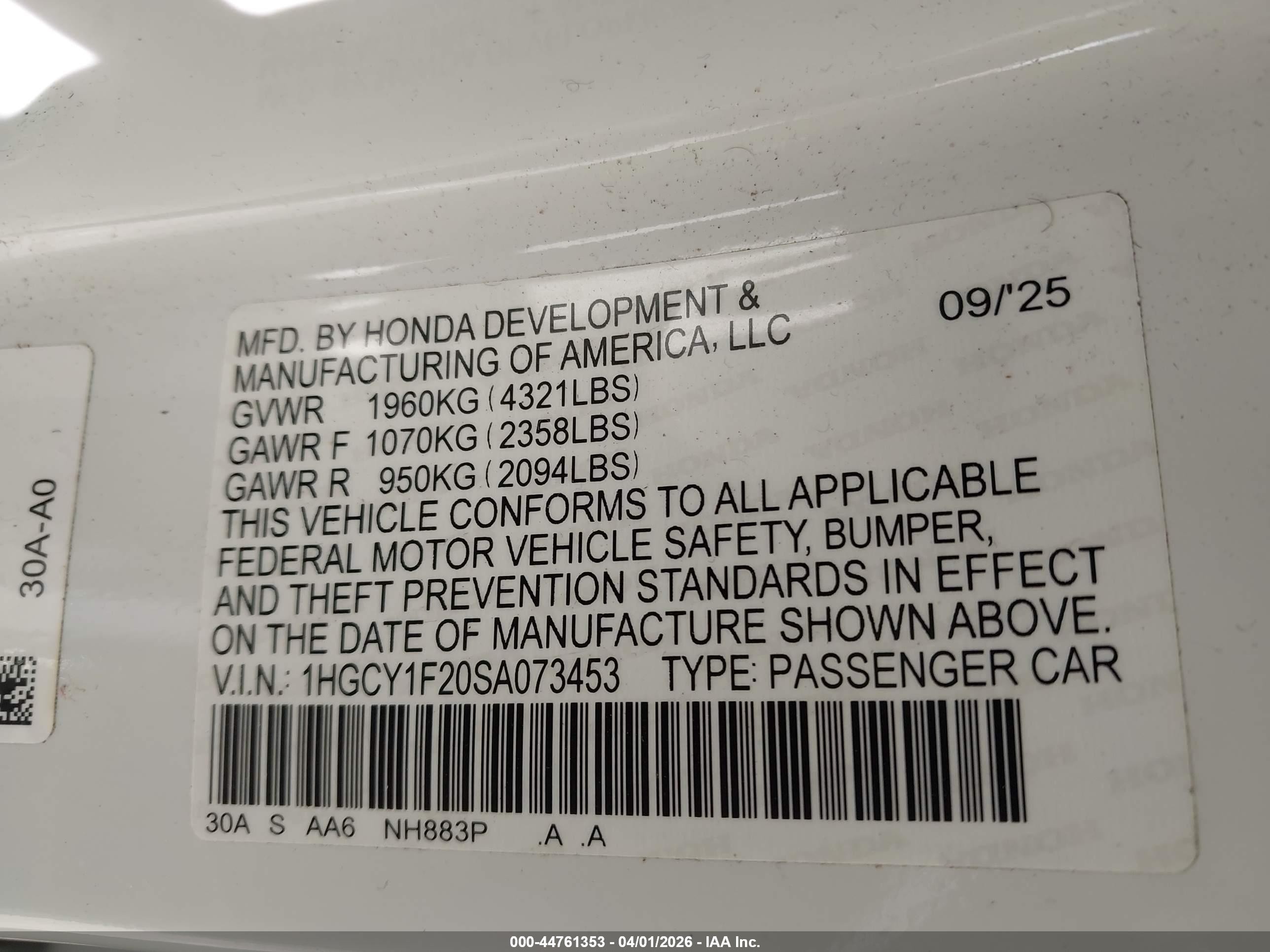2025 Honda Accord Lx White vin: 1HGCY1F20SA073453