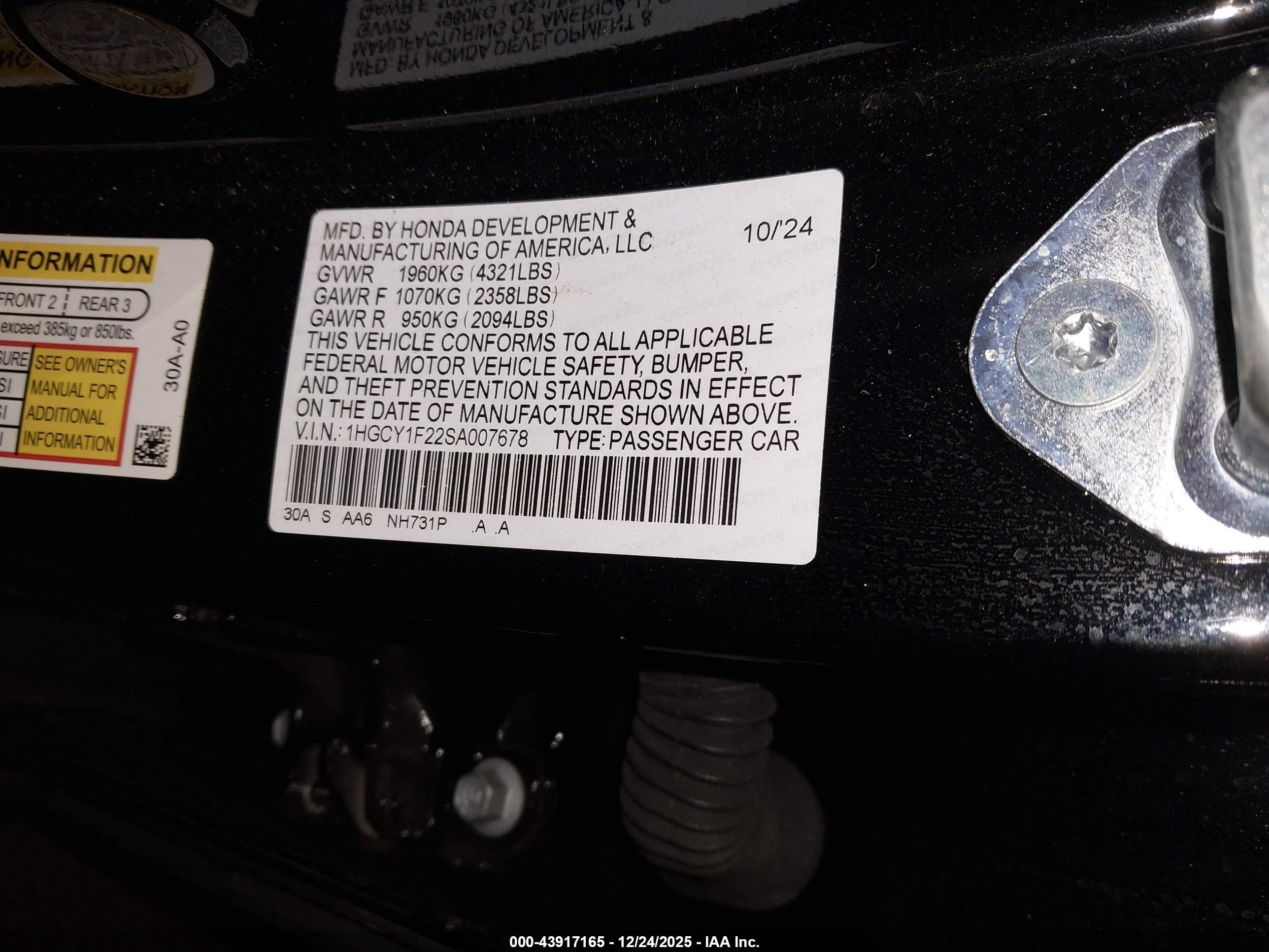 2025 Honda Accord Lx Black vin: 1HGCY1F22SA007678