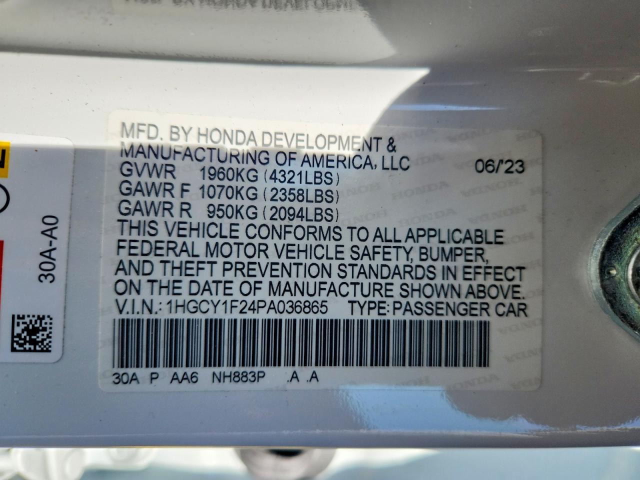 2023 Honda Accord Lx White vin: 1HGCY1F24PA036865