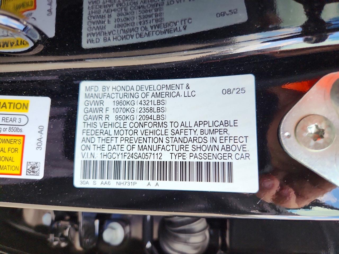 2025 Honda Accord Lx Черный vin: 1HGCY1F24SA057112