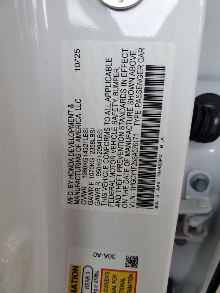 2025 Honda Accord Lx White vin: 1HGCY1F25SA076171