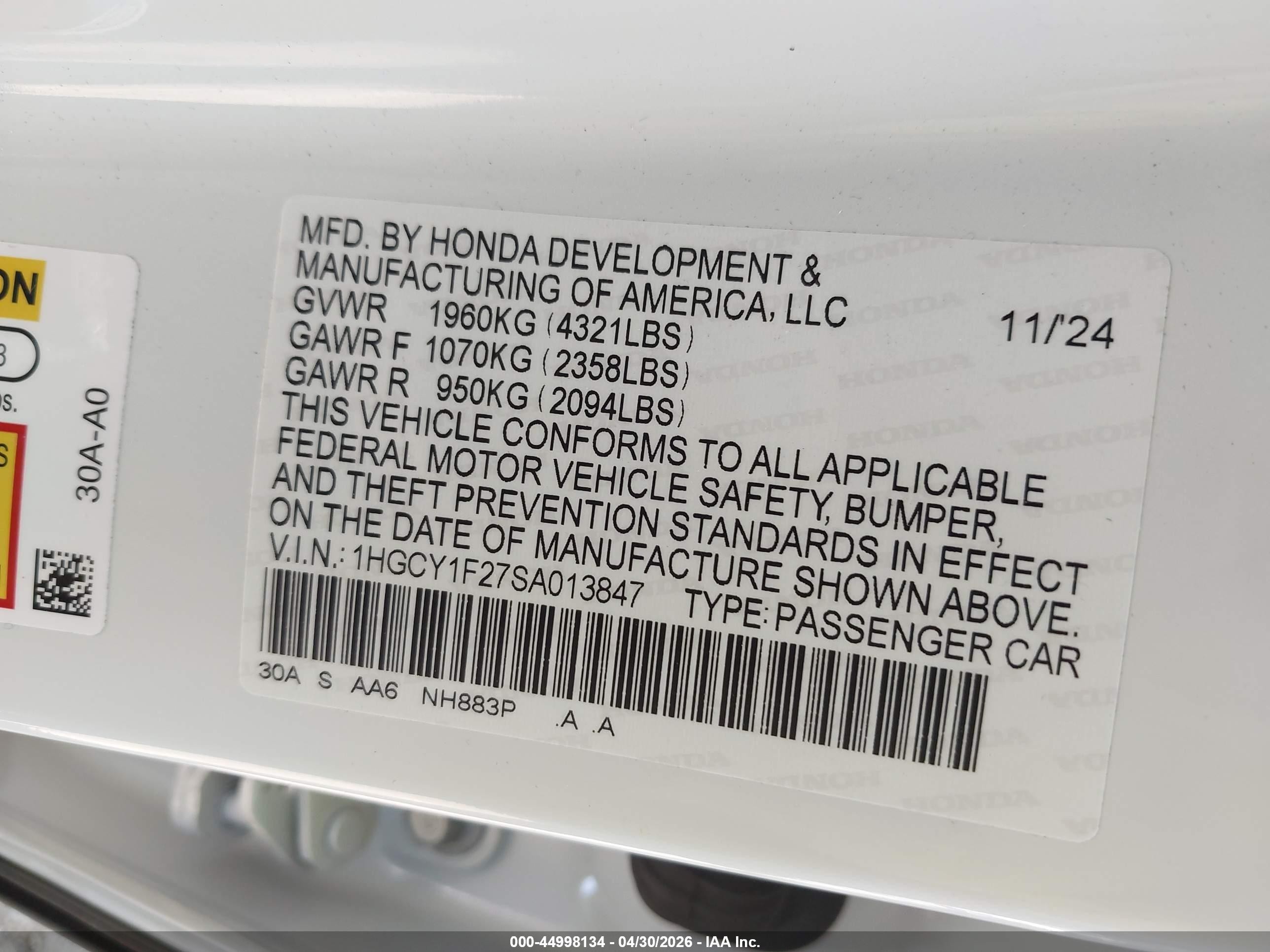 2025 Honda Accord Lx White vin: 1HGCY1F27SA013847