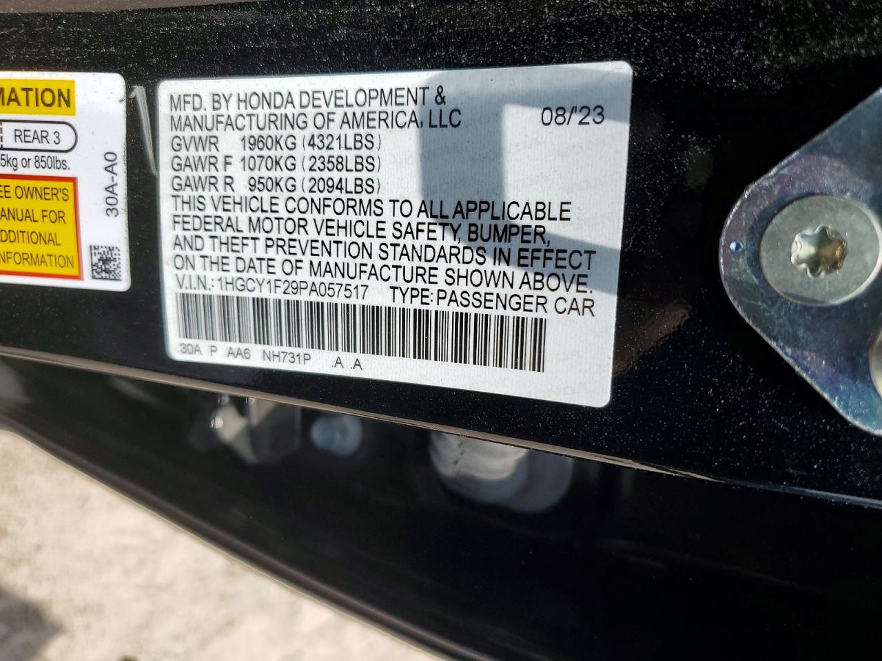 2023 Honda Accord Lx Black vin: 1HGCY1F29PA057517