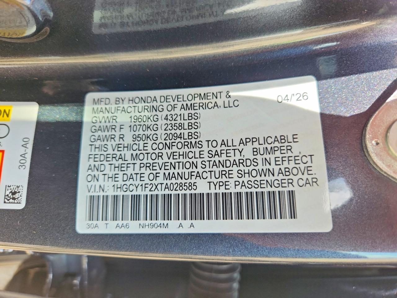2026 Honda Accord Lx Gray vin: 1HGCY1F2XTA028585