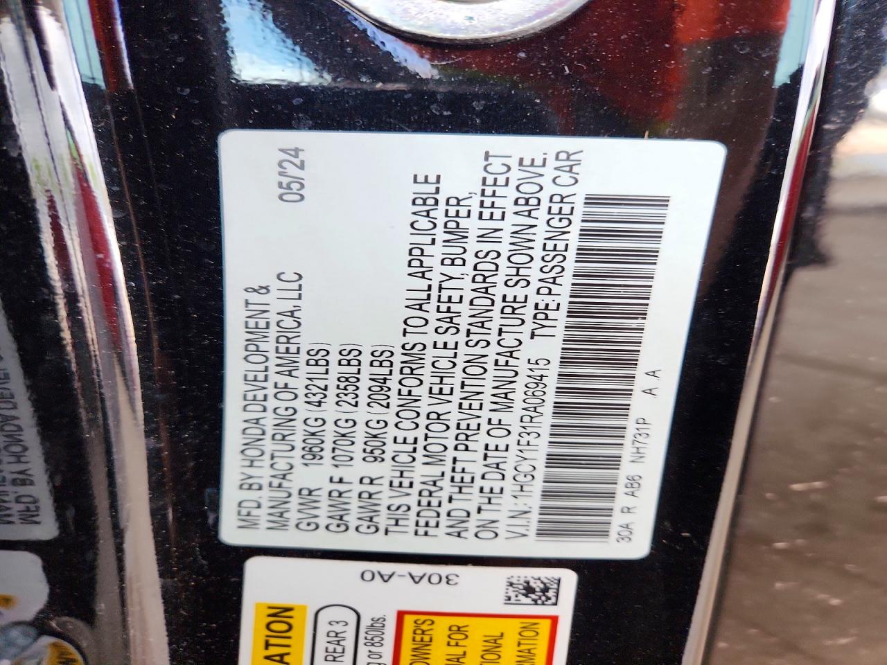 2024 Honda Accord Ex Black vin: 1HGCY1F31RA069415