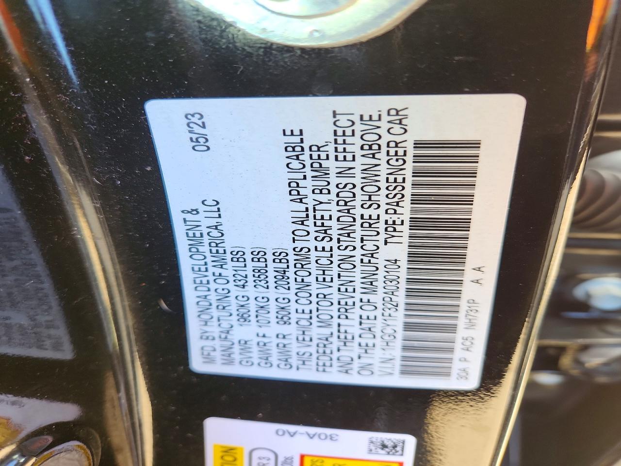 2023 Honda Accord Ex Black vin: 1HGCY1F32PA030104