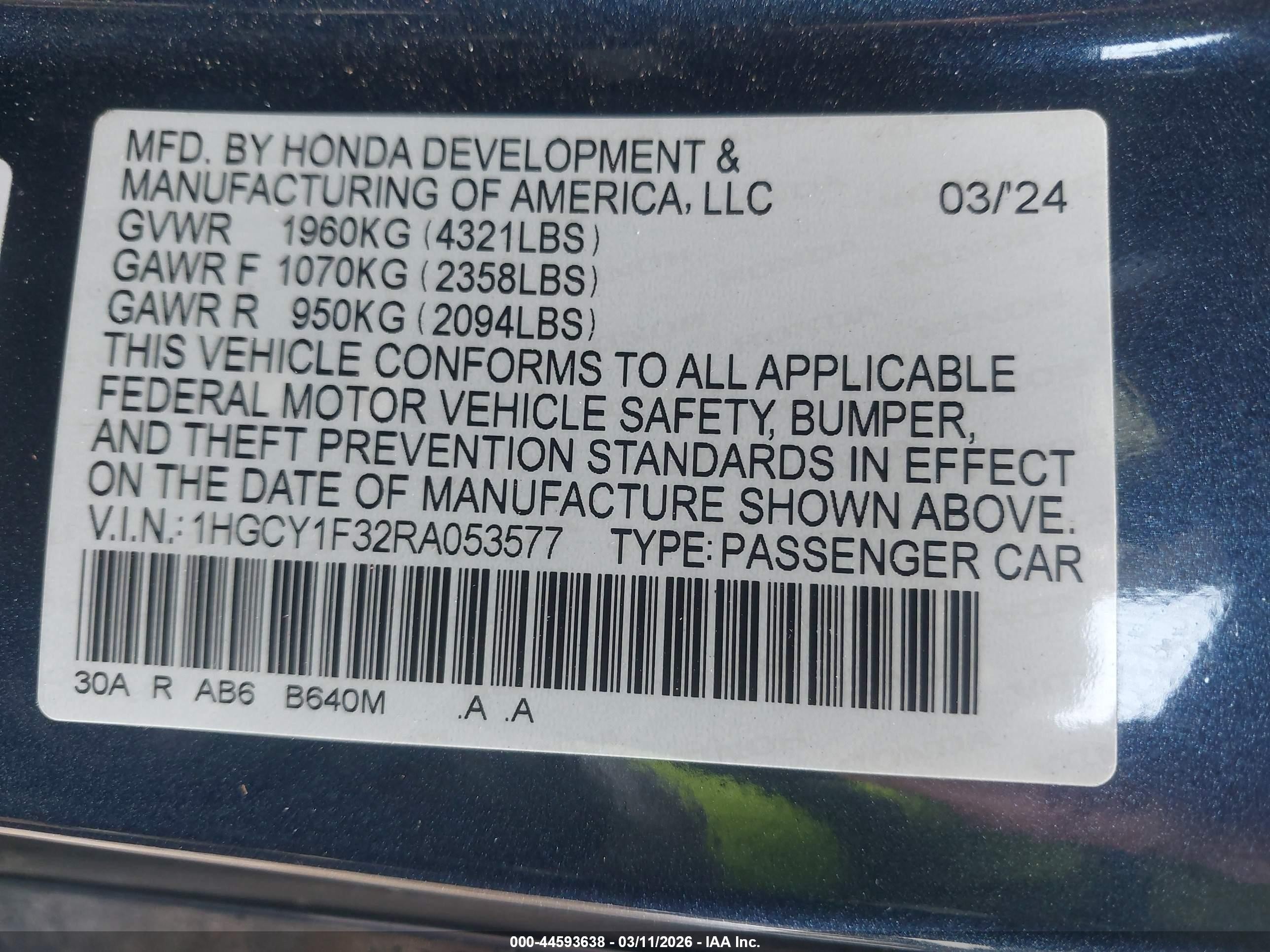 2024 Honda Accord Ex Blue vin: 1HGCY1F32RA053577