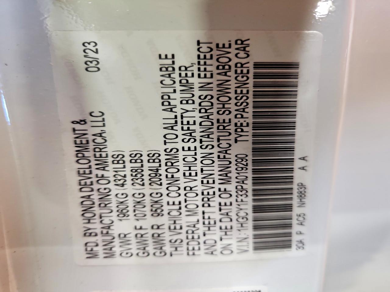 2023 Honda Accord Ex White vin: 1HGCY1F33PA019290