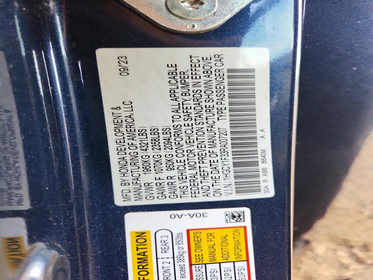 2024 Honda Accord Ex Blue vin: 1HGCY1F33RA007207
