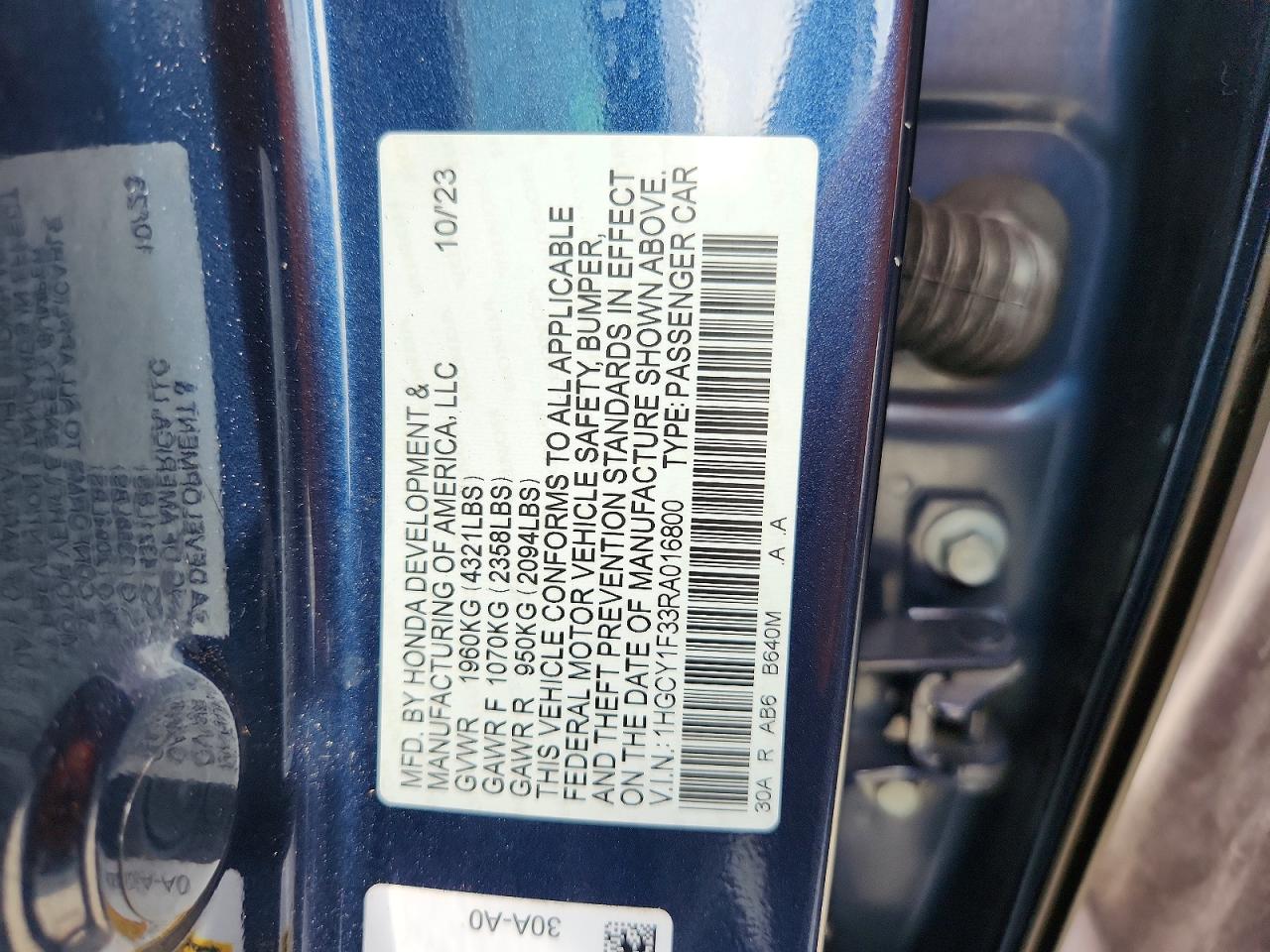 2024 Honda Accord Ex Blue vin: 1HGCY1F33RA016800