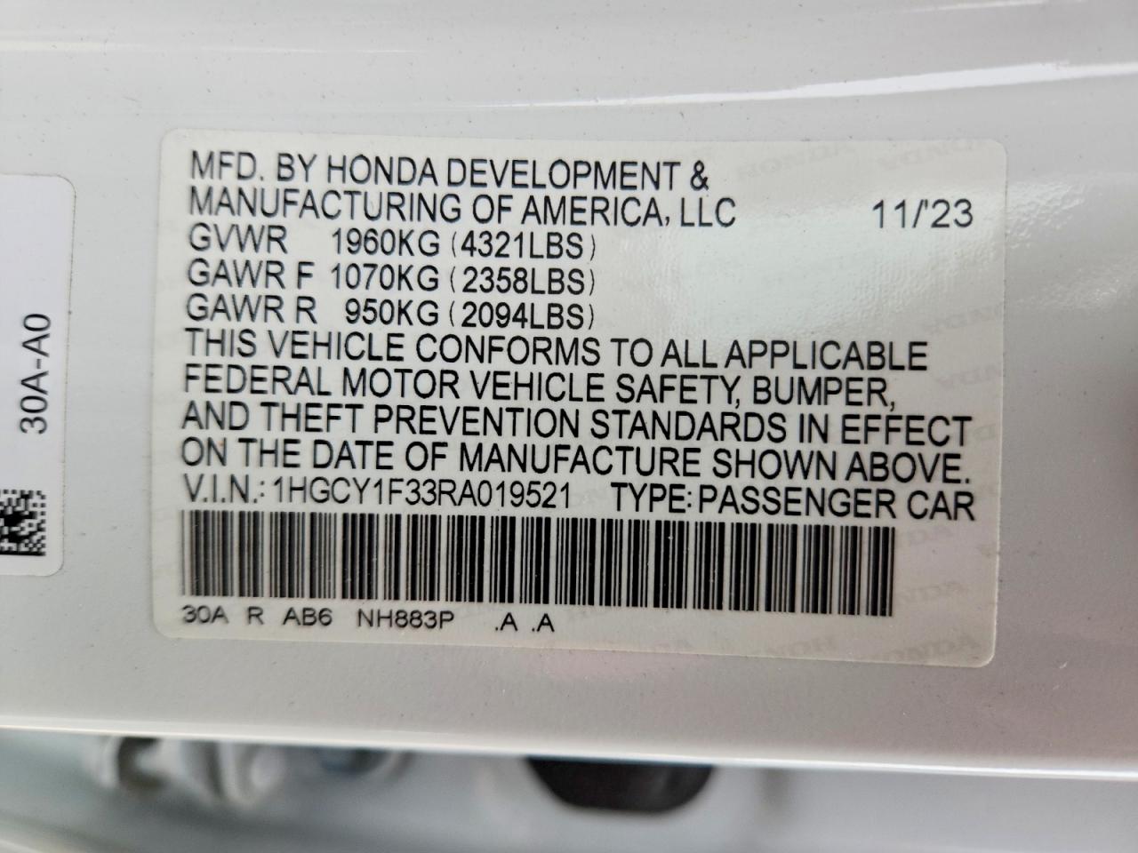 2024 Honda Accord Ex White vin: 1HGCY1F33RA019521