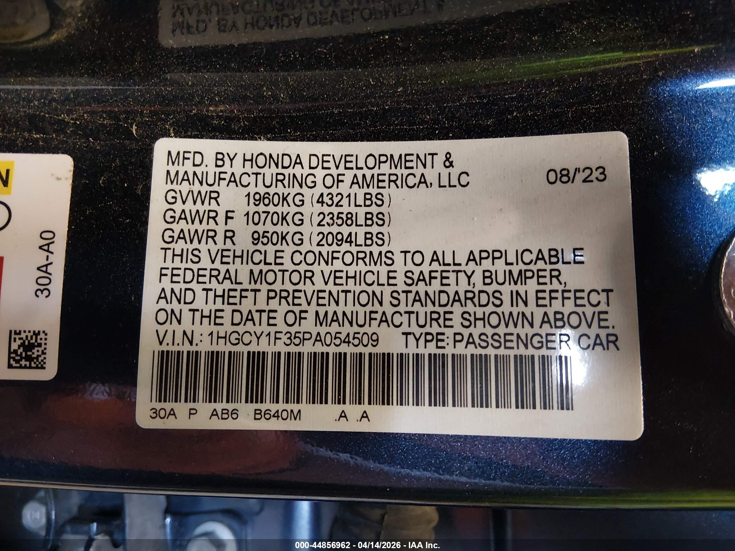 2023 Honda Accord Ex Синий vin: 1HGCY1F35PA054509