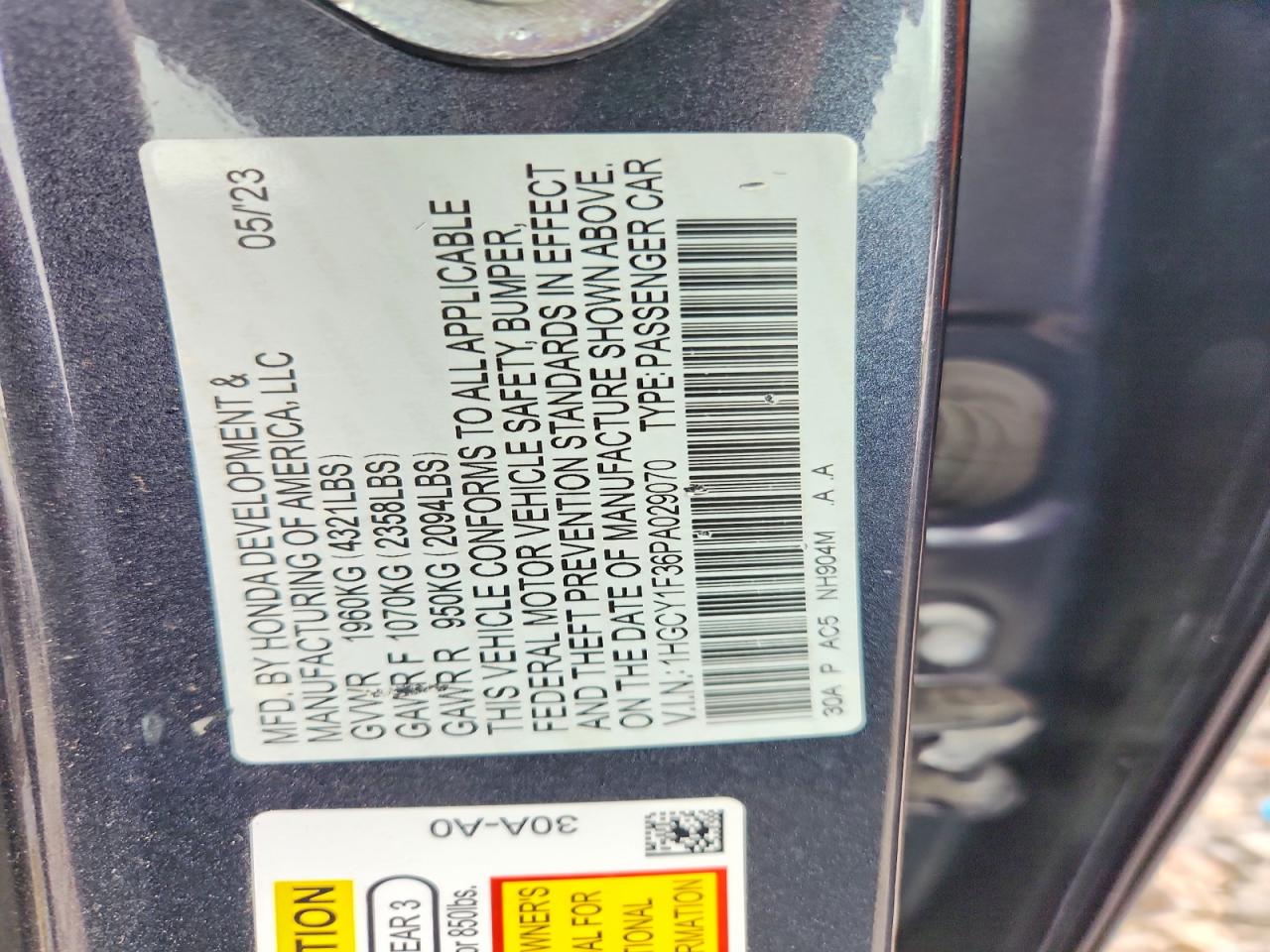 2023 Honda Accord Ex Gray vin: 1HGCY1F36PA029070