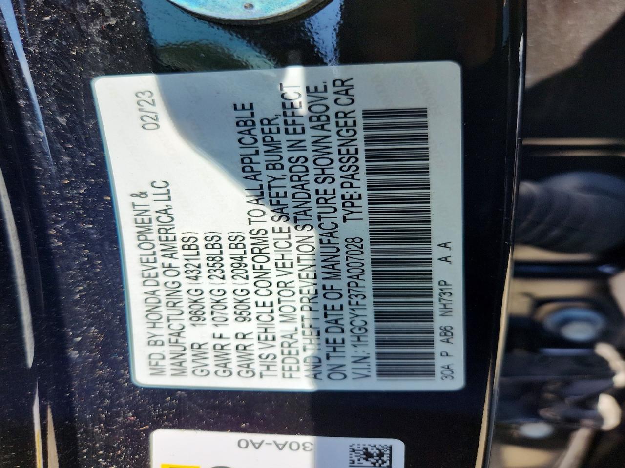 2023 Honda Accord Ex Black vin: 1HGCY1F37PA007028