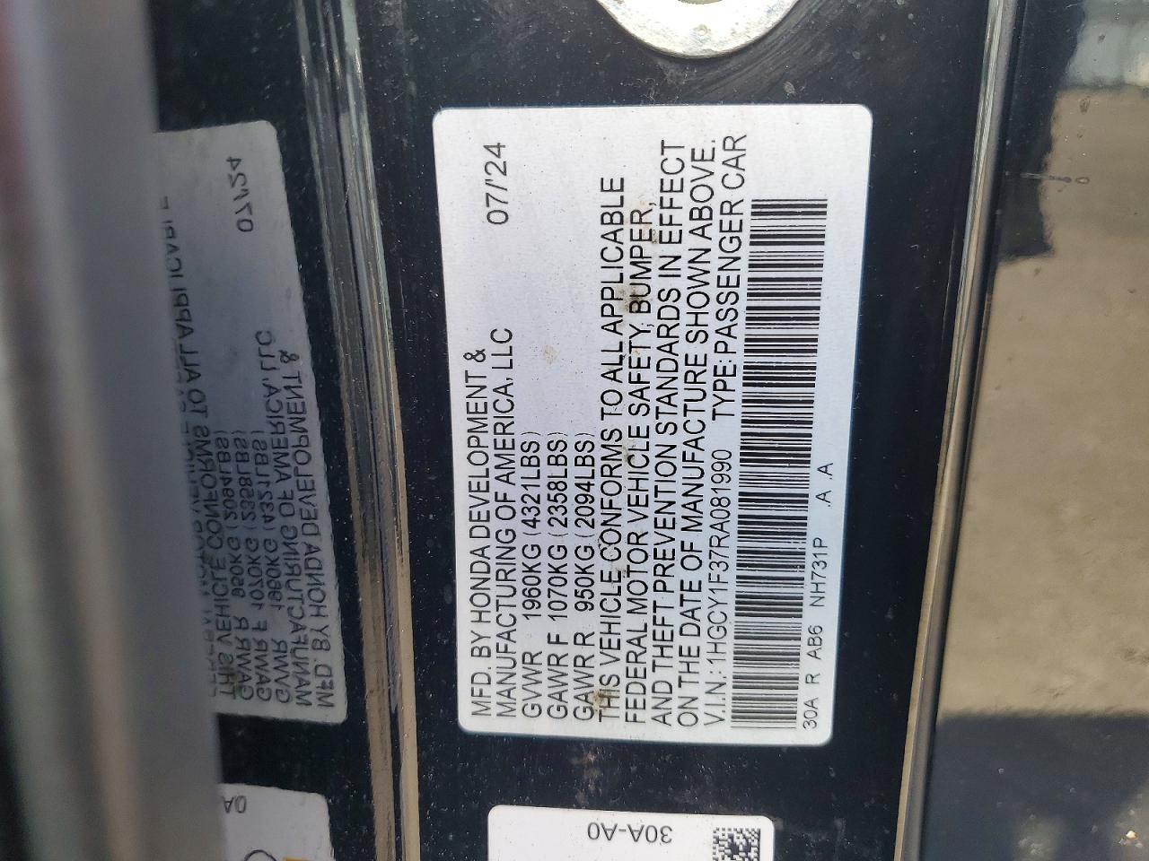 2024 Honda Accord Ex Black vin: 1HGCY1F37RA081990