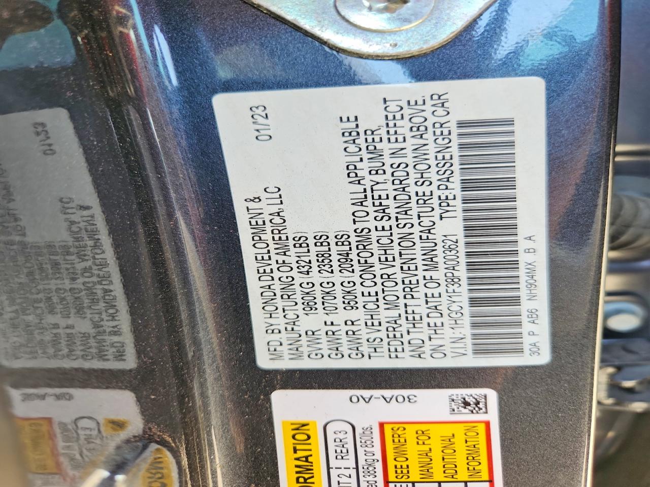 2023 Honda Accord Ex Blue vin: 1HGCY1F38PA003621