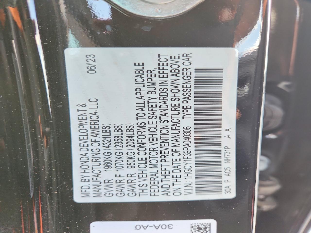 2023 Honda Accord Ex Black vin: 1HGCY1F39PA040306