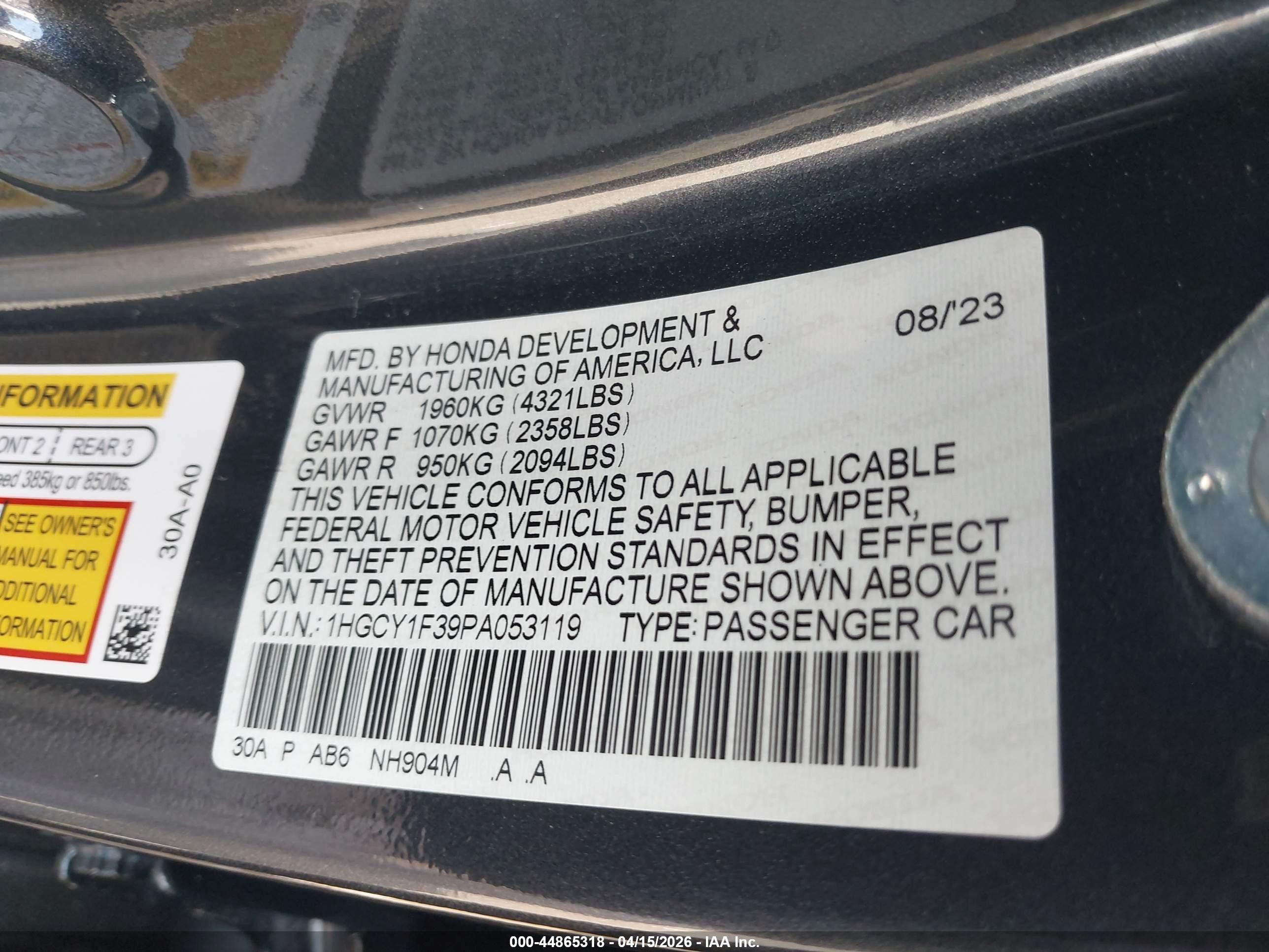 2023 Honda Accord Ex Gray vin: 1HGCY1F39PA053119