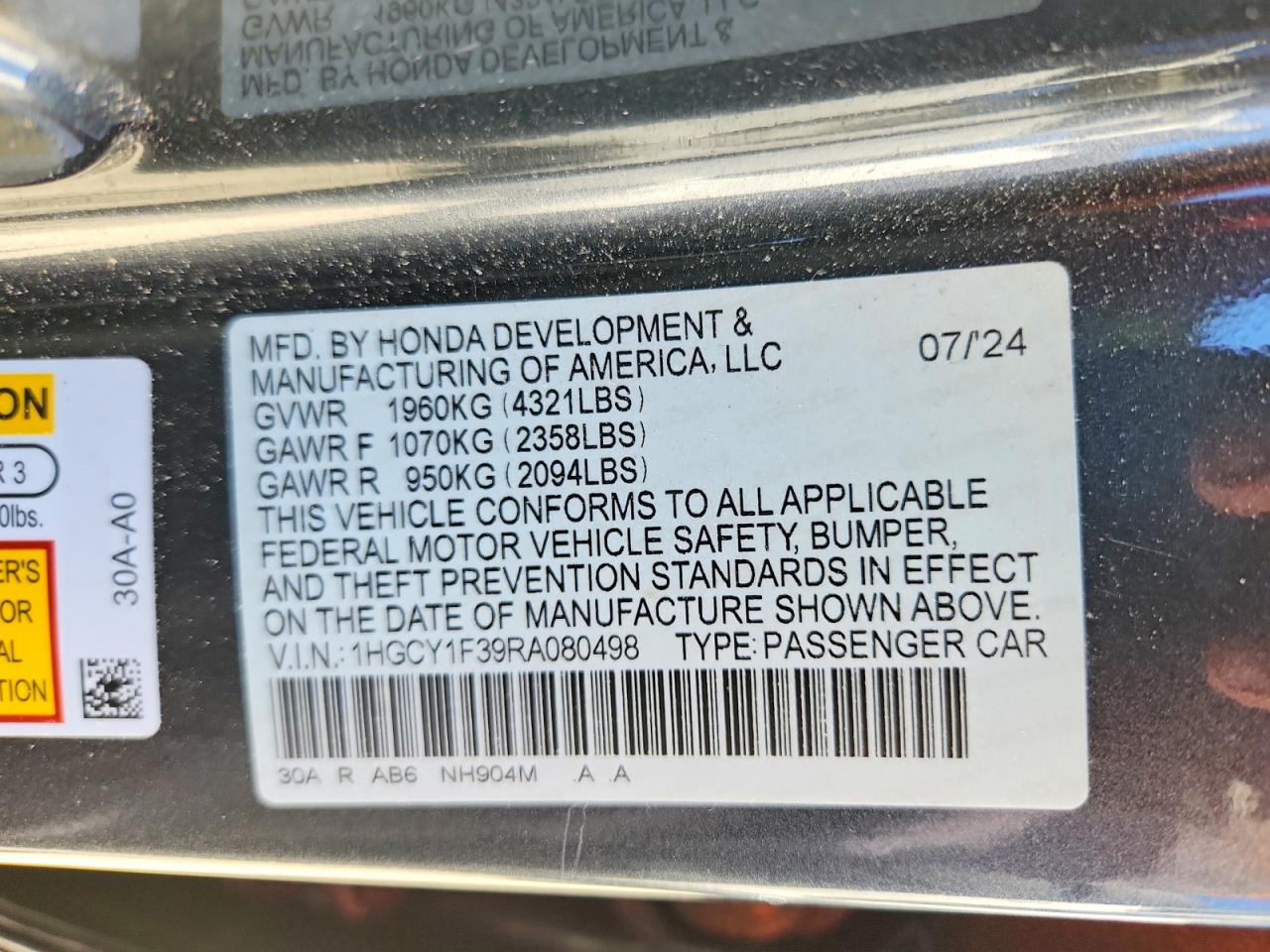 2024 Honda Accord Ex Gray vin: 1HGCY1F39RA080498
