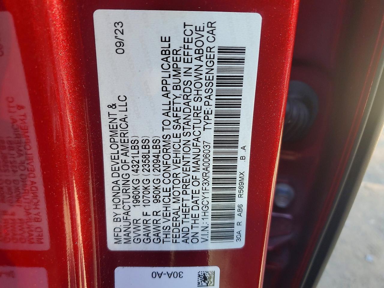 2024 Honda Accord Ex Red vin: 1HGCY1F3XRA006037