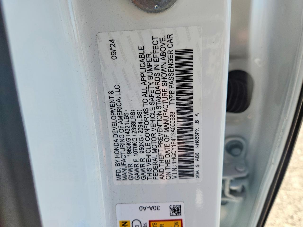 2025 Honda Accord Se White vin: 1HGCY1F41SA000688