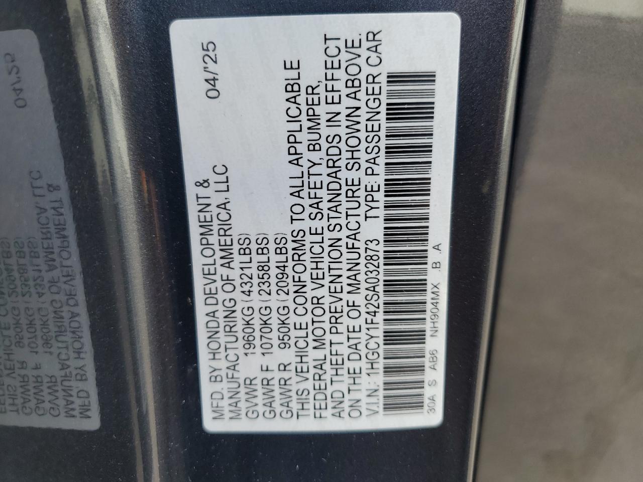 2025 Honda Accord Se Gray vin: 1HGCY1F42SA032873