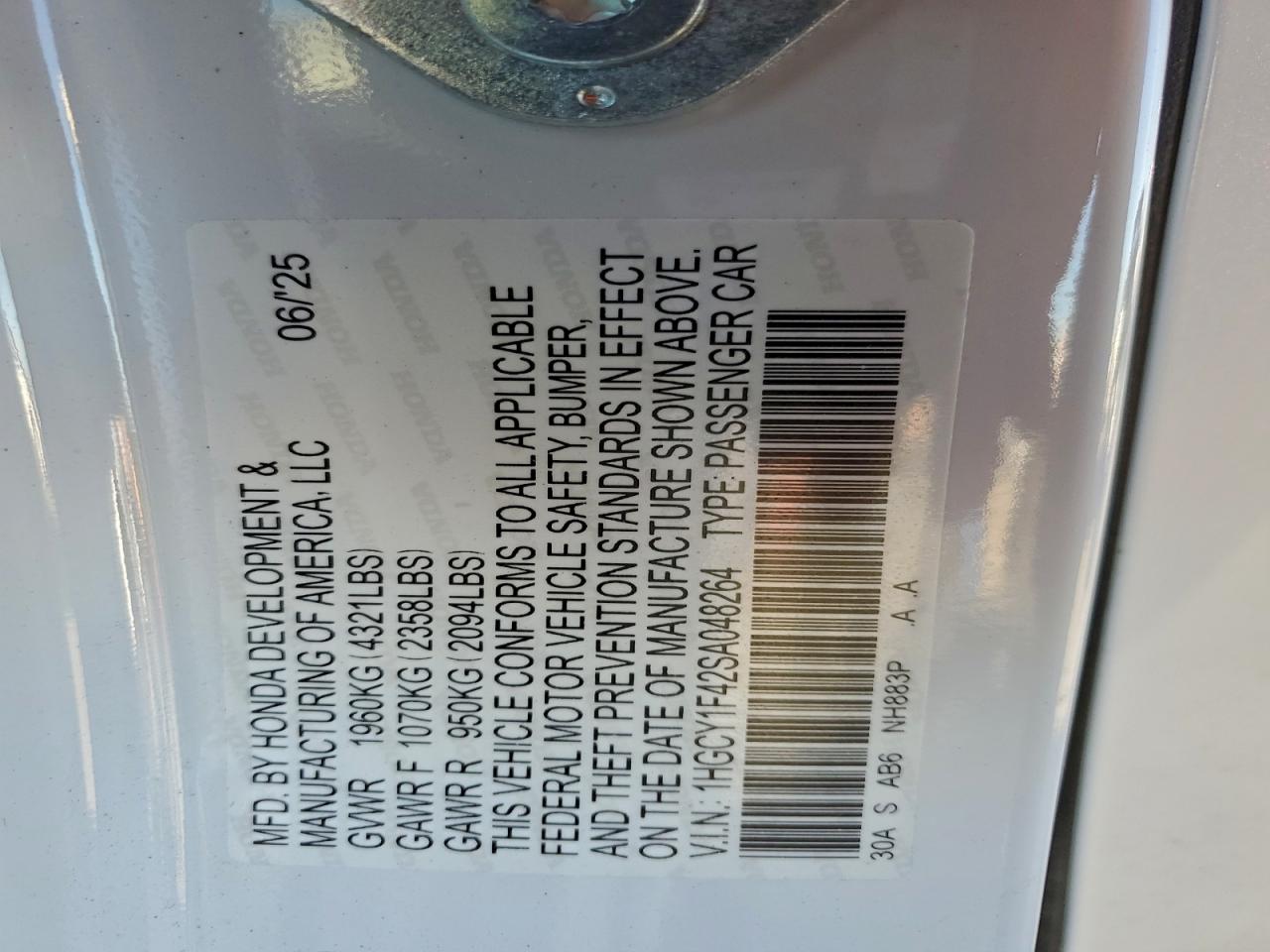 2025 Honda Accord Se White vin: 1HGCY1F42SA048264