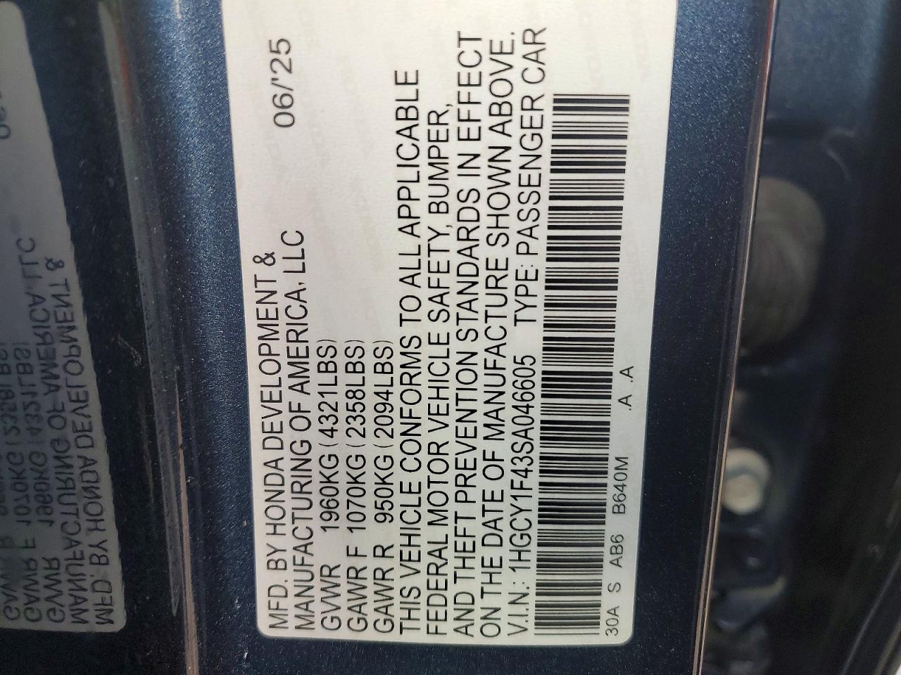 2025 Honda Accord Se Blue vin: 1HGCY1F43SA046605