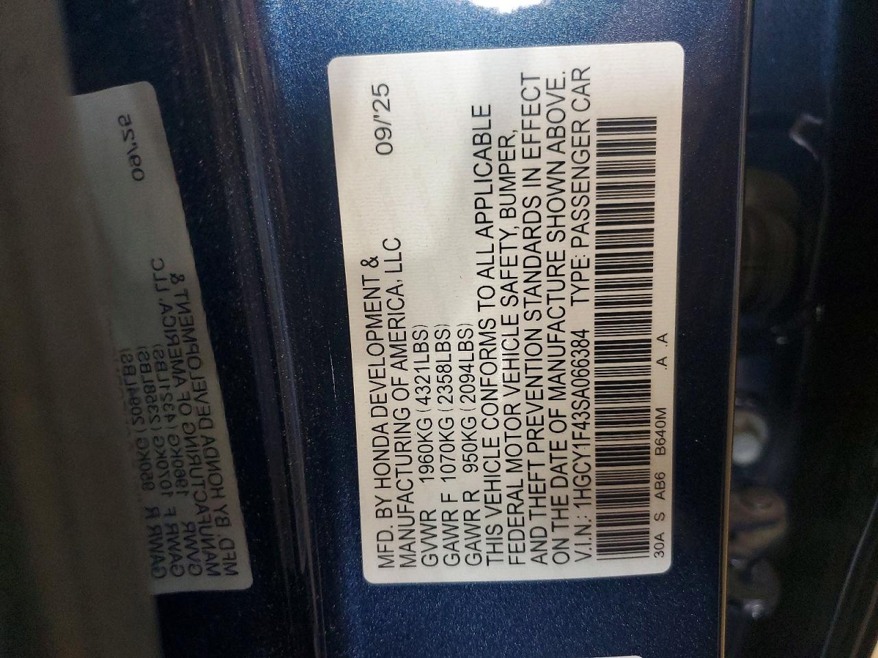 2025 Honda Accord Se Blue vin: 1HGCY1F43SA066384