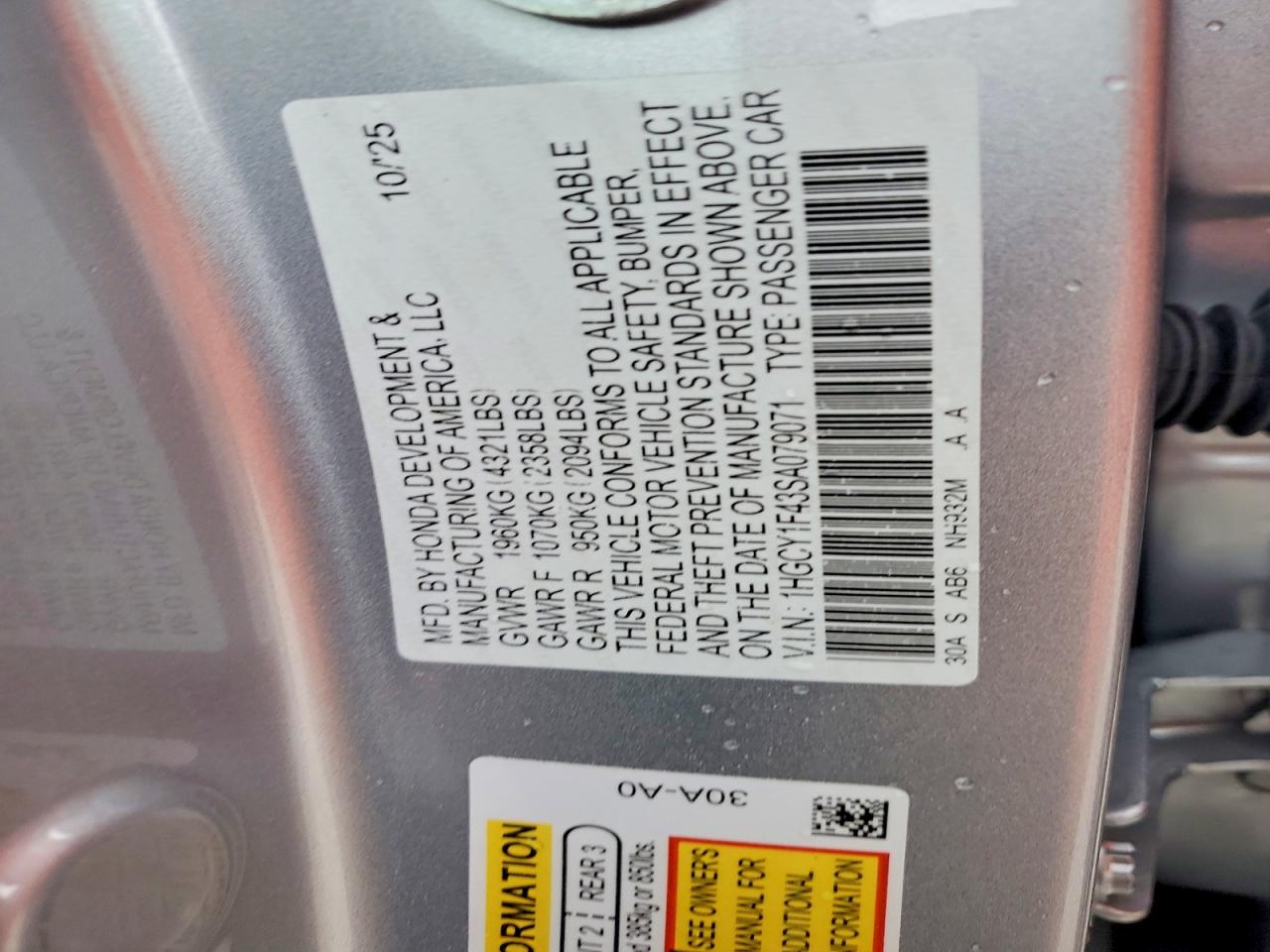2025 Honda Accord Se Silver vin: 1HGCY1F43SA079071