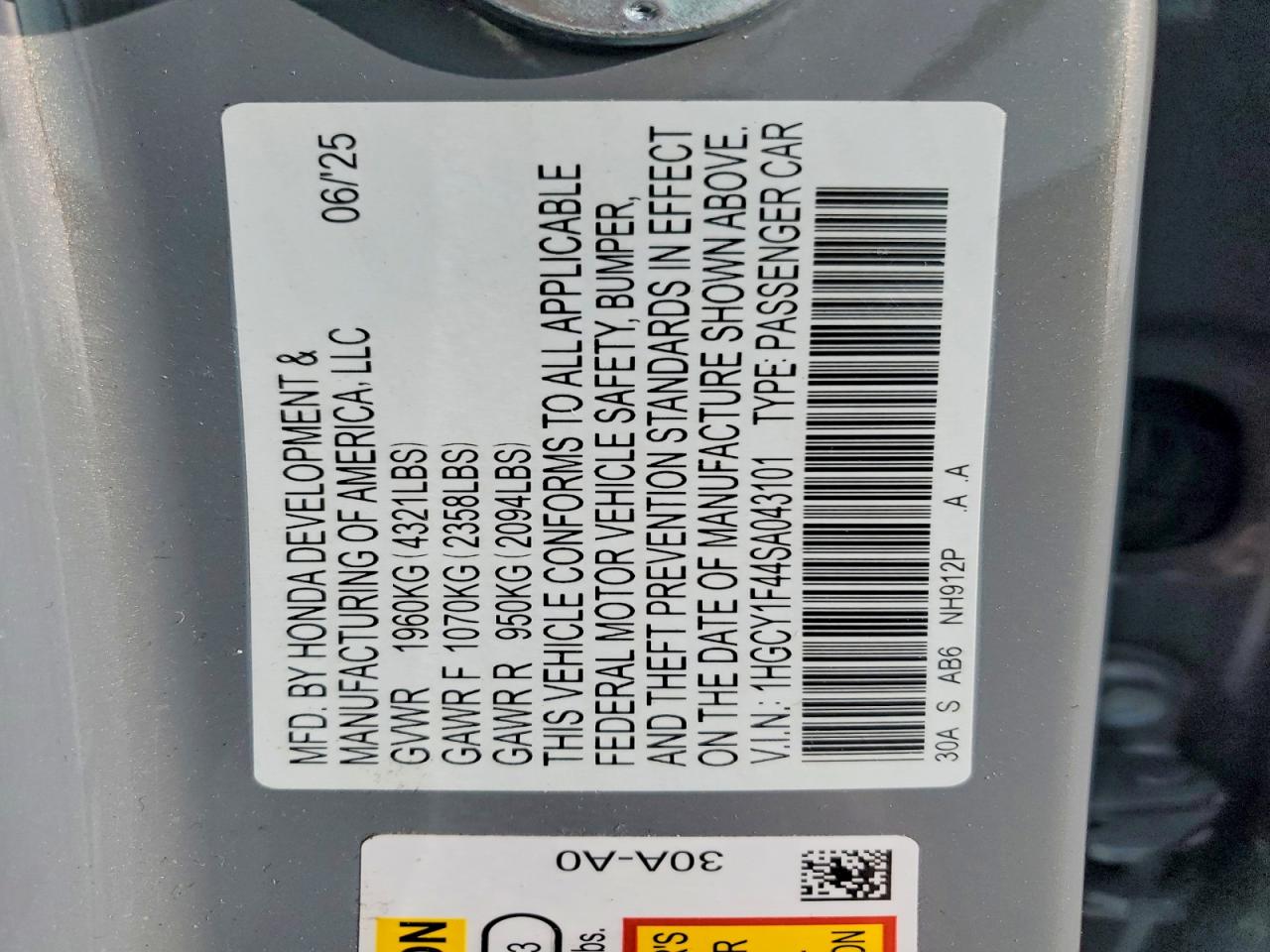 2025 Honda Accord Se Gray vin: 1HGCY1F44SA043101