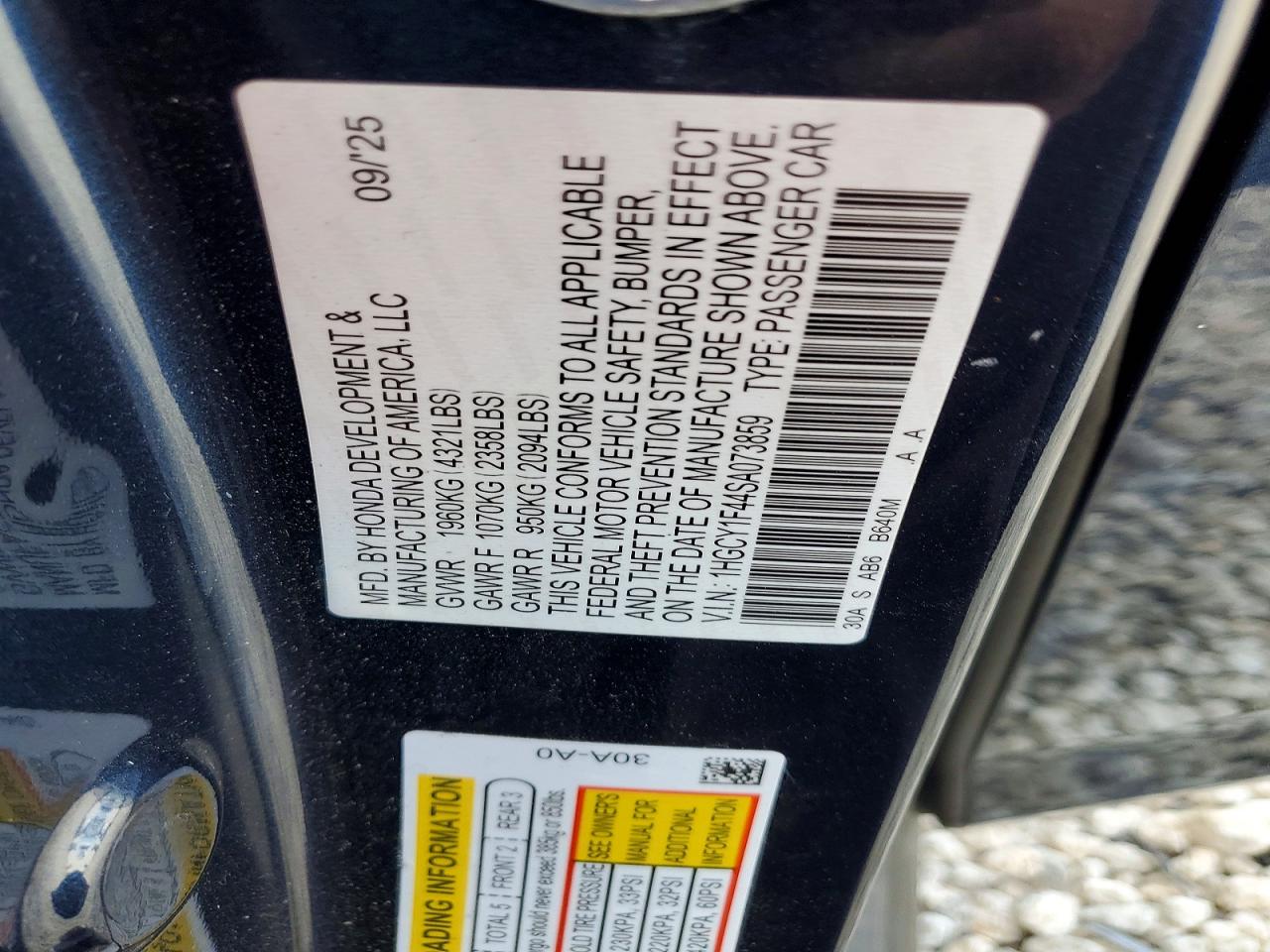 2025 Honda Accord Se Blue vin: 1HGCY1F44SA073859