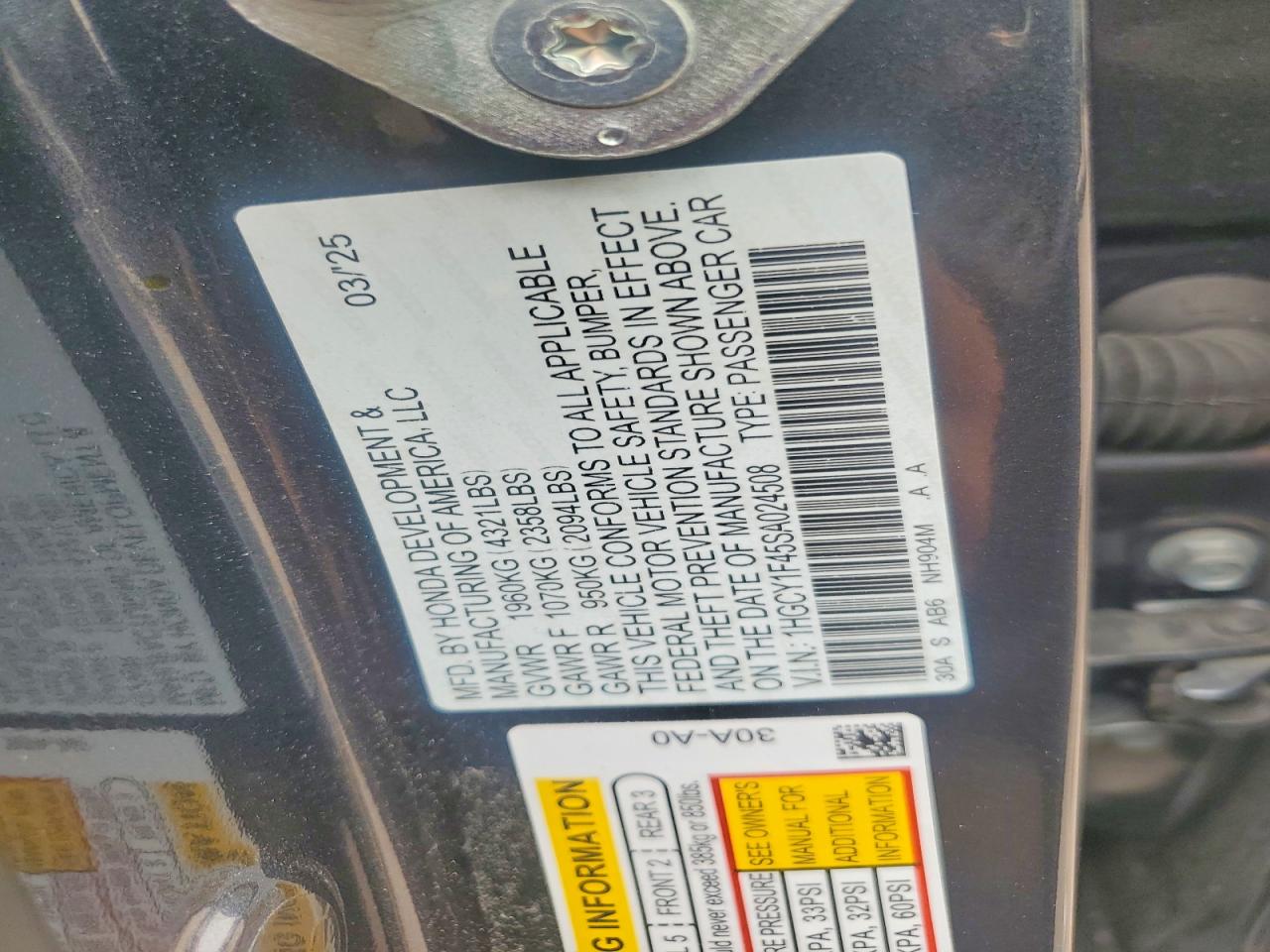 2025 Honda Accord Se Gray vin: 1HGCY1F45SA024508