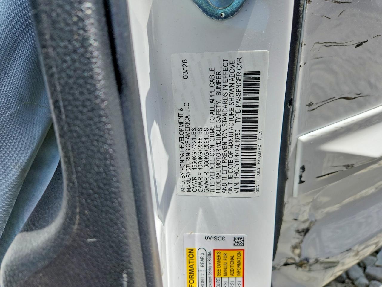 2026 Honda Accord Se White vin: 1HGCY1F47TA019750