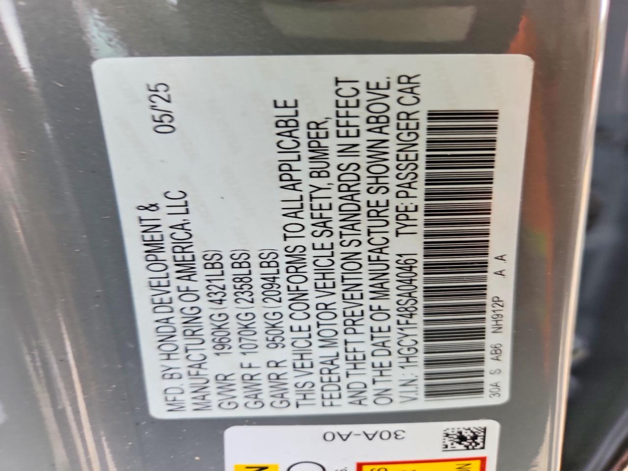 2025 Honda Accord Se Gray vin: 1HGCY1F48SA040461