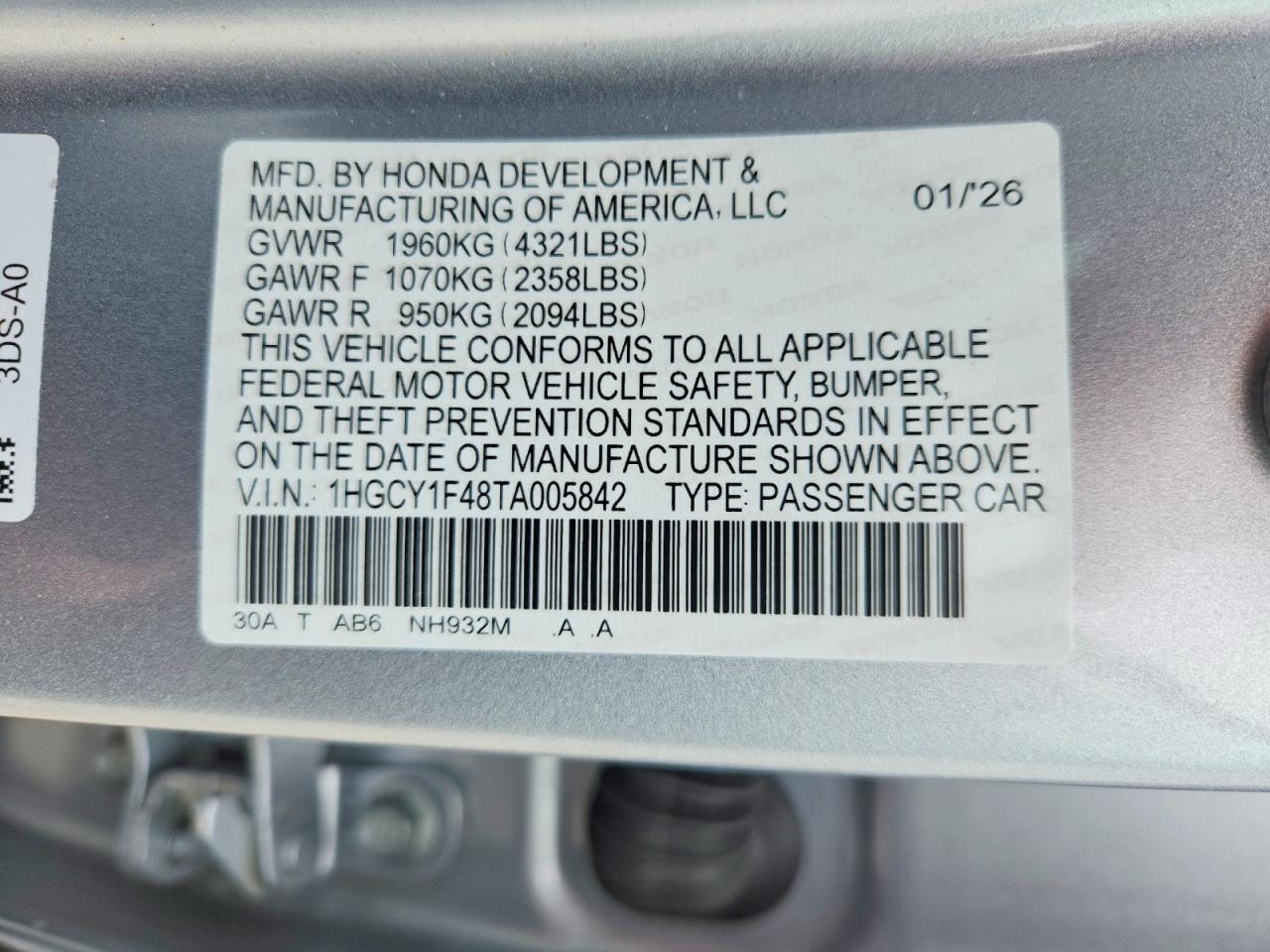 2026 Honda Accord Se Silver vin: 1HGCY1F48TA005842
