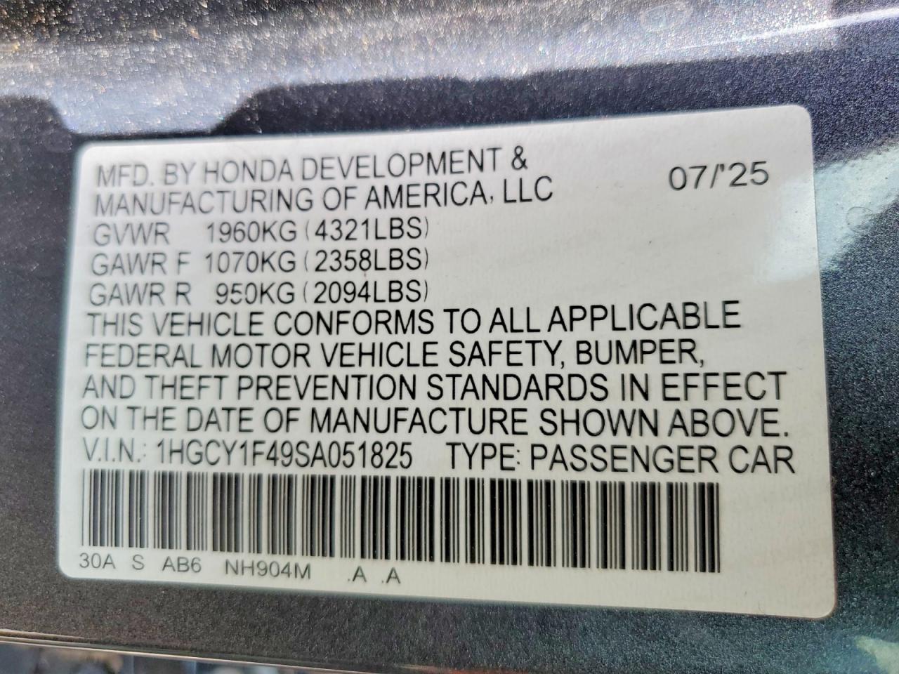 2025 Honda Accord Se Gray vin: 1HGCY1F49SA051825