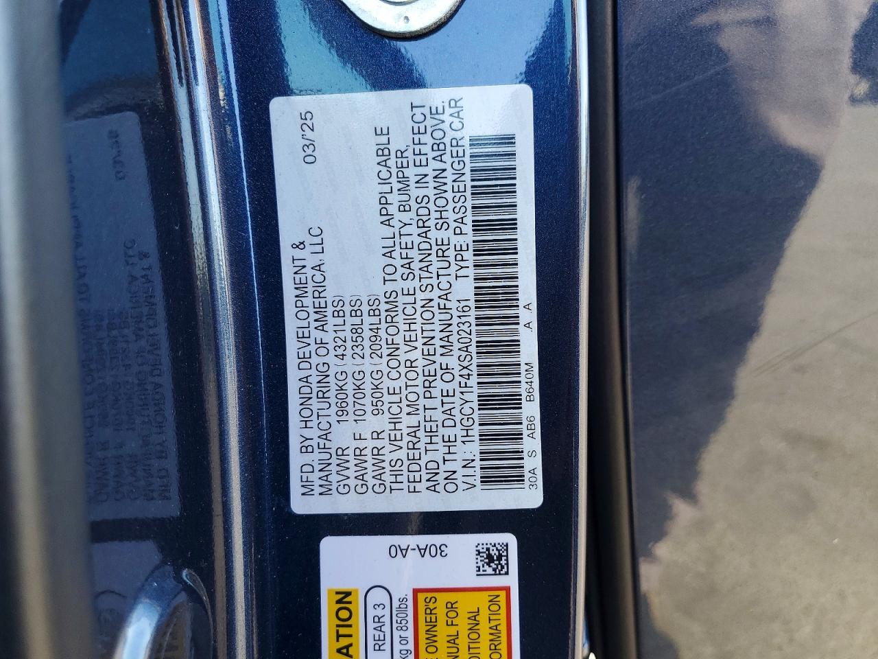 2025 Honda Accord Se Blue vin: 1HGCY1F4XSA023161