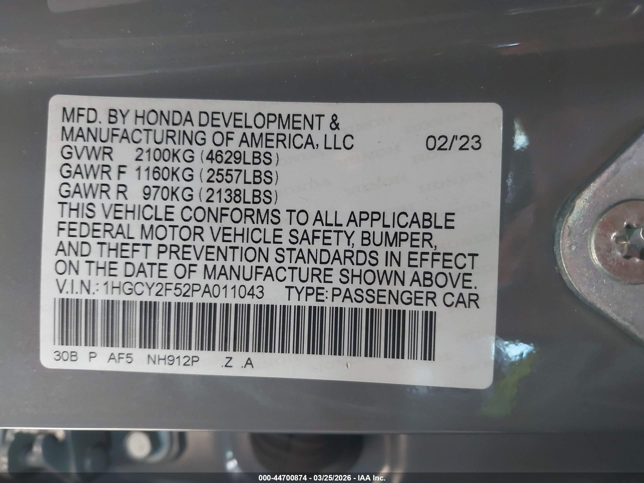 2023 Honda Accord Hybrid Sport Gray vin: 1HGCY2F52PA011043
